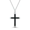 Black Cross Pendant With Diamond Accents In Black Enamel & Sterling Silver