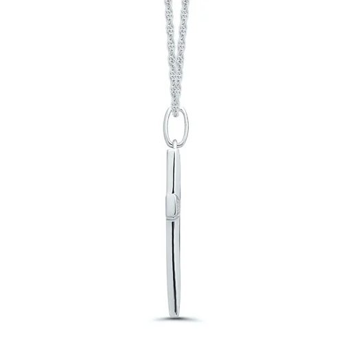 Black Cross Pendant With Diamond Accents In Black Enamel & Sterling Silver
