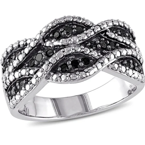Black Diamond Woven Ring In Sterling Silver (1/4 Ct. Tw.)