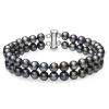 Black Freshwater Pearl Double Row Bracelet In Sterling Silver