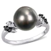 Black Tahitian Pearl & 1/8 Ct. Tw. Diamond Ring In 10K White Gold