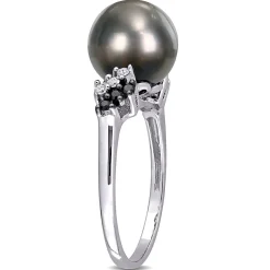 Black Tahitian Pearl & 1/8 Ct. Tw. Diamond Ring In 10K White Gold