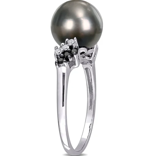 Black Tahitian Pearl & 1/8 Ct. Tw. Diamond Ring In 10K White Gold