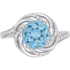 Blue & White Topaz & Diamond Ring In Sterling Silver