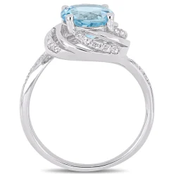 Blue & White Topaz & Diamond Ring In Sterling Silver