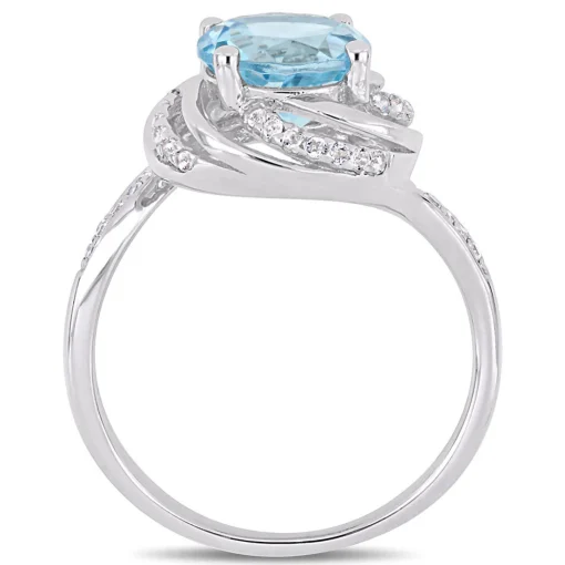Blue & White Topaz & Diamond Ring In Sterling Silver