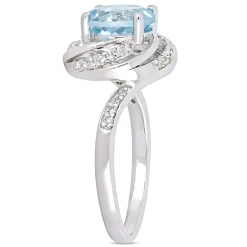 Blue & White Topaz & Diamond Ring In Sterling Silver