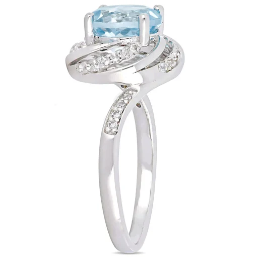 Blue & White Topaz & Diamond Ring In Sterling Silver