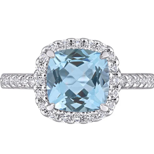 Blue & White Topaz Ring In 10K White Gold