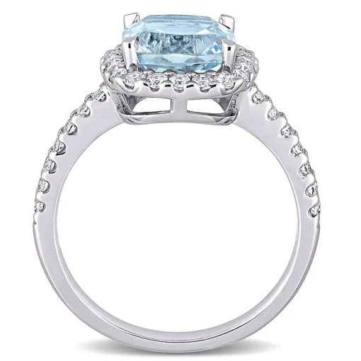Blue & White Topaz Ring In 10K White Gold