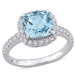 Blue & White Topaz Ring In 10K White Gold
