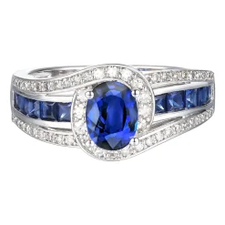 Blue Sapphire & 3/4 Ct. Tw. Diamond Ring In 10K White Gold