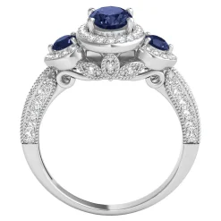 Blue Sapphire & 1/2 Ct. Tw. Diamond Three-Stone Ring In 14K White Gold