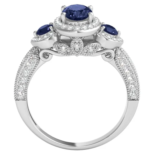 Blue Sapphire & 1/2 Ct. Tw. Diamond Three-Stone Ring In 14K White Gold