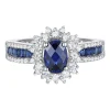 Blue Sapphire & Diamond Halo Ring In 14K White Gold (1/2 Ct. Tw.)