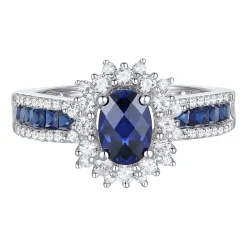 Blue Sapphire & Diamond Halo Ring In 14K White Gold (1/2 Ct. Tw.)