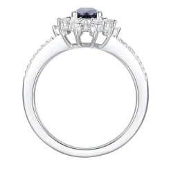 Blue Sapphire & Diamond Halo Ring In 14K White Gold (1/2 Ct. Tw.)