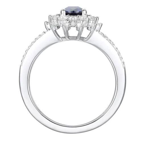 Blue Sapphire & Diamond Halo Ring In 14K White Gold (1/2 Ct. Tw.)