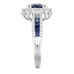 Blue Sapphire & Diamond Halo Ring In 14K White Gold (1/2 Ct. Tw.)