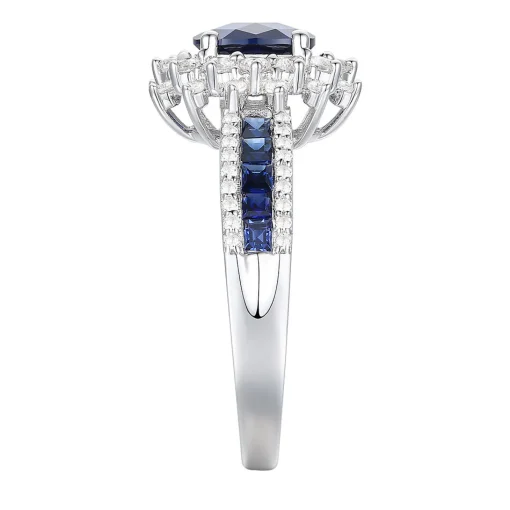 Blue Sapphire & Diamond Halo Ring In 14K White Gold (1/2 Ct. Tw.)