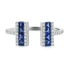 Blue Sapphire & Diamond Open Bar Ring In 14K Gold (1/7 Ct. Tw.)