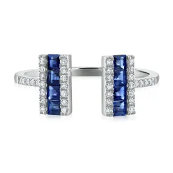 Blue Sapphire & Diamond Open Bar Ring In 14K Gold (1/7 Ct. Tw.)