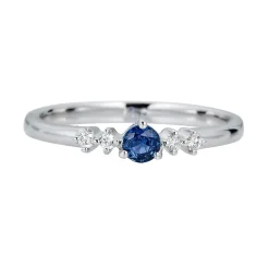 Blue Sapphire & Diamond Ring In 10K White Gold