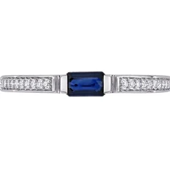 Blue Sapphire & Diamond Stacking Ring In 10K White Gold (1/10 Ct. Tw.)