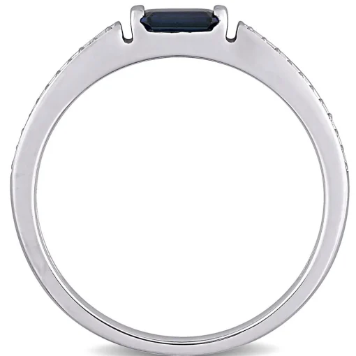 Blue Sapphire & Diamond Stacking Ring In 10K White Gold (1/10 Ct. Tw.)