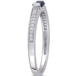 Blue Sapphire & Diamond Stacking Ring In 10K White Gold (1/10 Ct. Tw.)