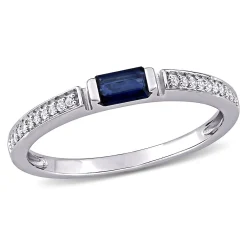 Blue Sapphire & Diamond Stacking Ring In 10K White Gold (1/10 Ct. Tw.)