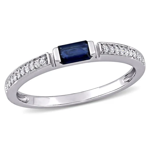 Blue Sapphire & Diamond Stacking Ring In 10K White Gold (1/10 Ct. Tw.)