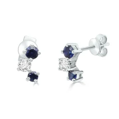 Blue Sapphire And Diamond Earrings In 10K White Gold (1/10 Ct. Tw.)