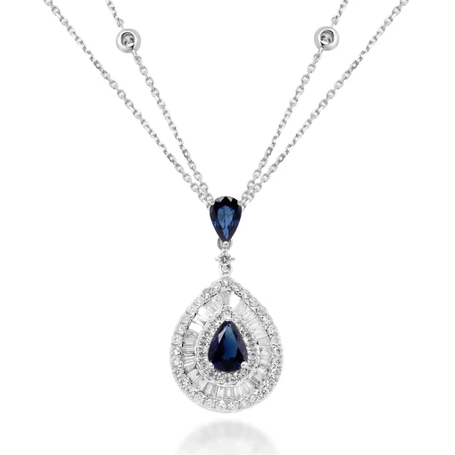 Blue Sapphire And Diamond Pendant In 14K White Gold (1 Ct. Tw.)