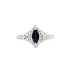 Blue Sapphire And Diamond Ring In 14K White Gold (1/2 Ct. Tw.)