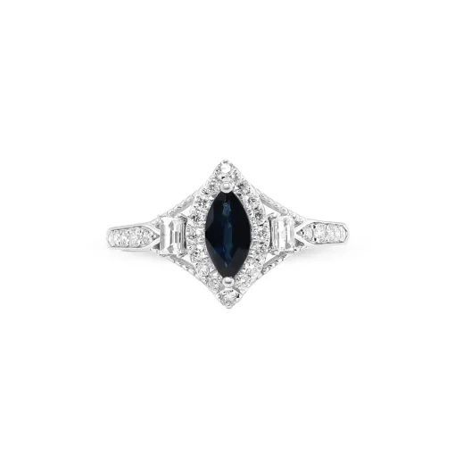 Blue Sapphire And Diamond Ring In 14K White Gold (1/2 Ct. Tw.)