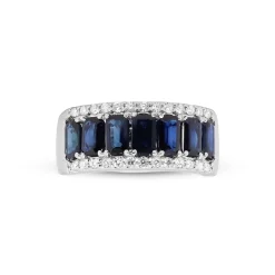 Blue Sapphire And Diamond Ring In 14K White Gold (1/3 Ct. Tw.)
