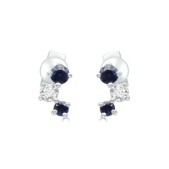 Blue Sapphire And Diamond Earrings In 10K White Gold (1/10 Ct. Tw.)