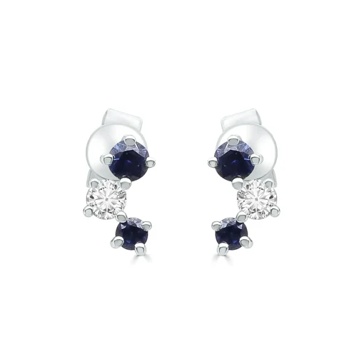 Blue Sapphire And Diamond Earrings In 10K White Gold (1/10 Ct. Tw.)
