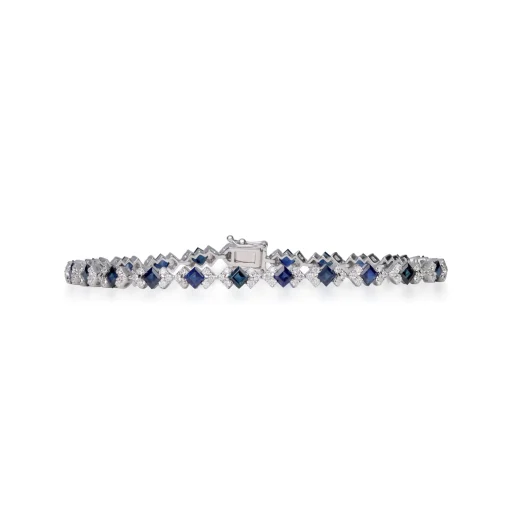 Blue Sapphire And Diamond Bracelet In 14K White Gold (1 Ct. Tw.)