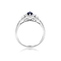 Blue Sapphire And Diamond Ring In 14K White Gold (1/2 Ct. Tw.)