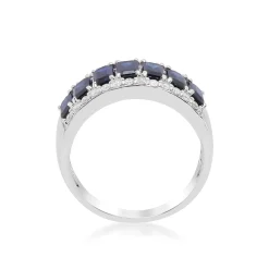 Blue Sapphire And Diamond Ring In 14K White Gold (1/3 Ct. Tw.)