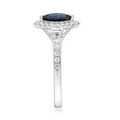 Blue Sapphire And Diamond Ring In 14K White Gold (1/2 Ct. Tw.)