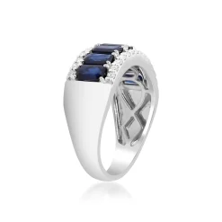 Blue Sapphire And Diamond Ring In 14K White Gold (1/3 Ct. Tw.)