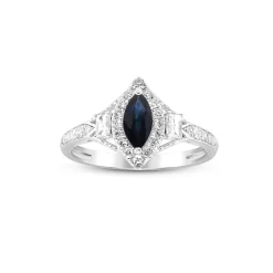 Blue Sapphire And Diamond Ring In 14K White Gold (1/2 Ct. Tw.)