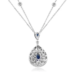 Blue Sapphire And Diamond Pendant In 14K White Gold (1 Ct. Tw.)
