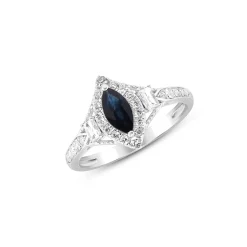 Blue Sapphire And Diamond Ring In 14K White Gold (1/2 Ct. Tw.)