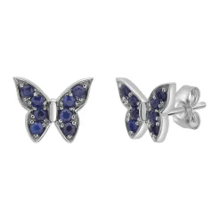 Blue Sapphire Butterfly Earring In 10K White Gold