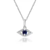 Blue Sapphire Evil Eye Pendant With Diamond Accents In 10K White Gold