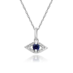 Blue Sapphire Evil Eye Pendant With Diamond Accents In 10K White Gold